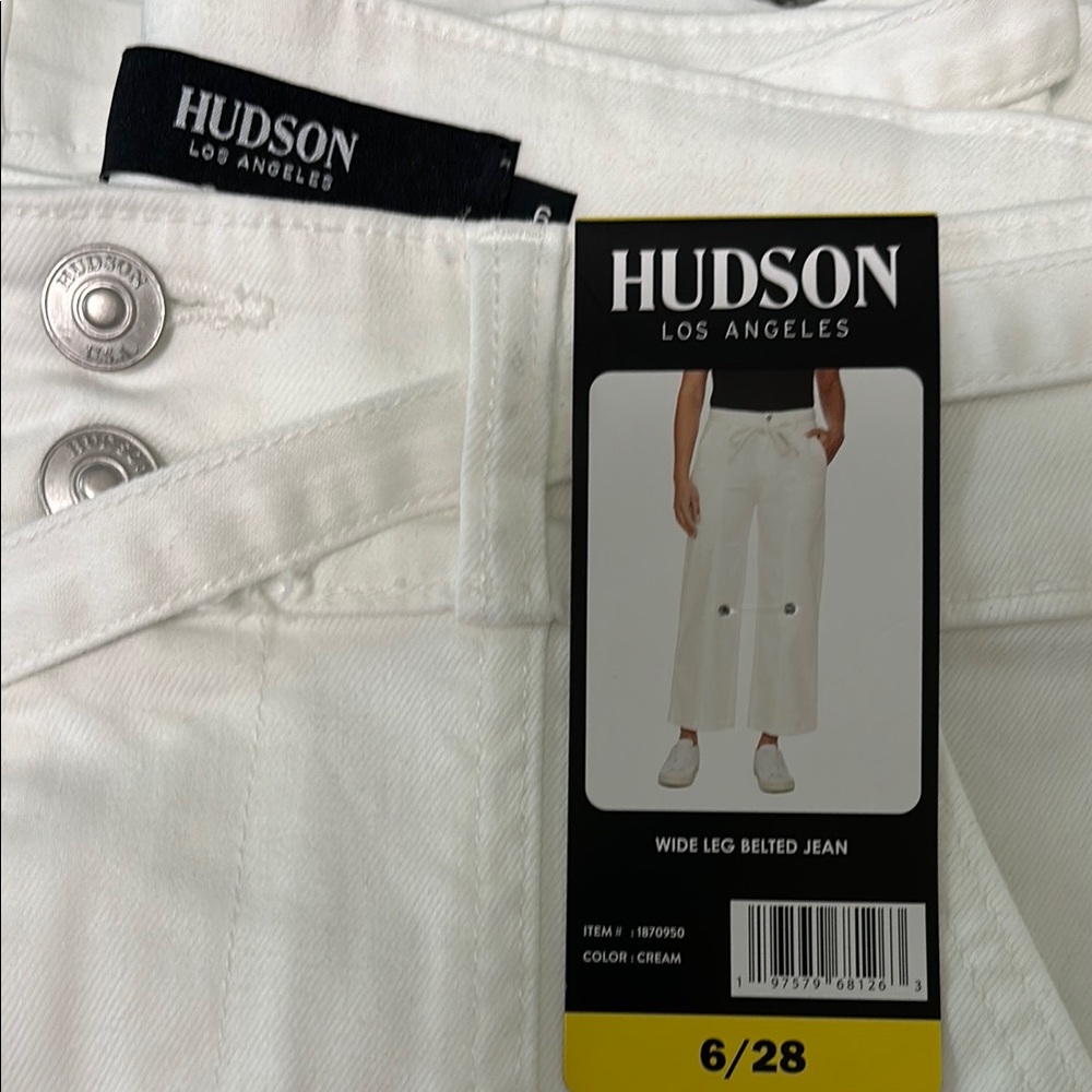 Hudson Jeans Women's Cream Wide Leg Belted Jeans size 6/28 size 8/29 NWT